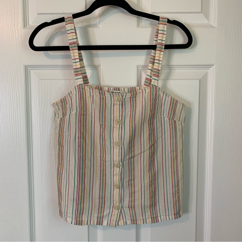Madewell Button Front Cami Loose Sleeveless Tank Textural Rainbow Stripe, size S - Picture 9 of 9